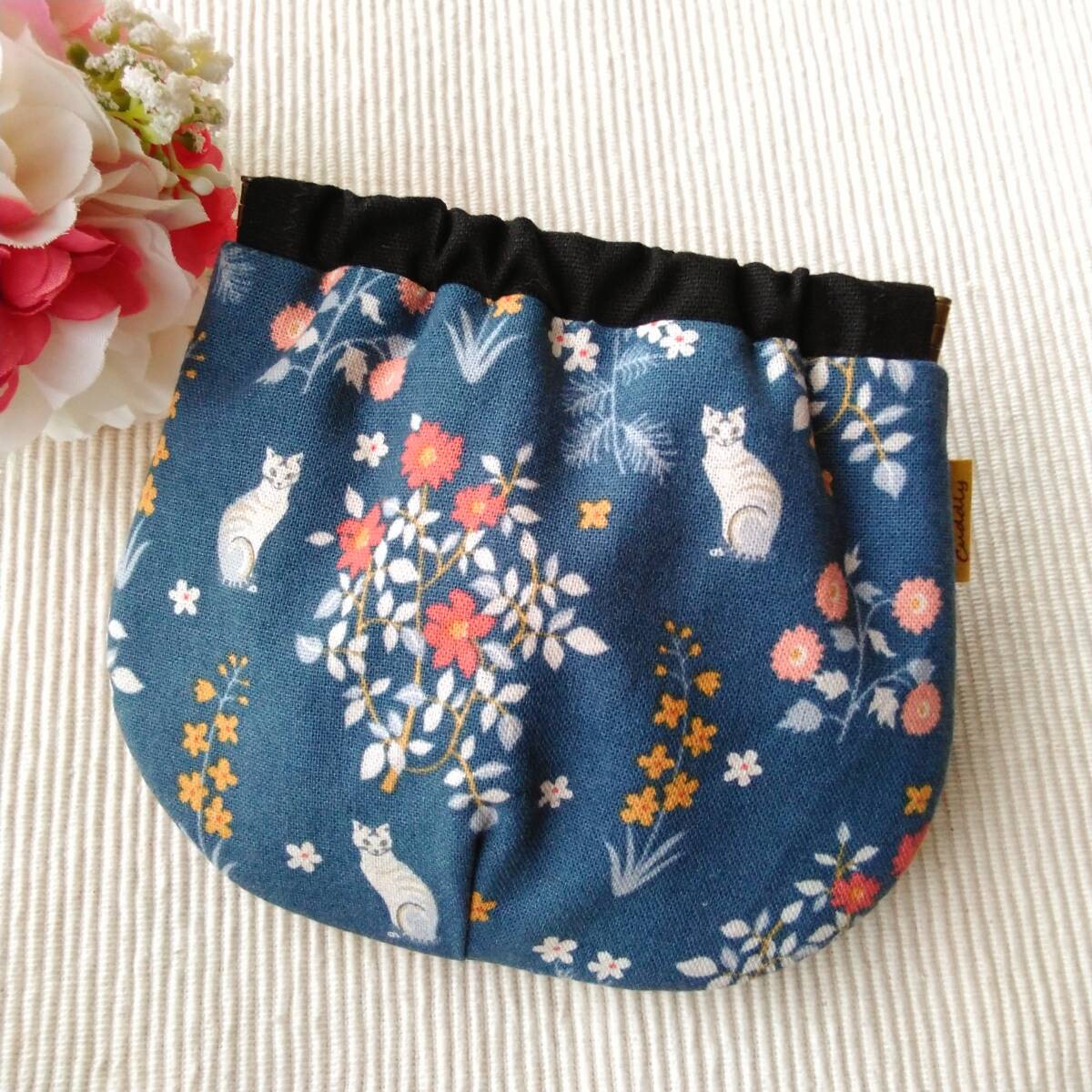 ハンドメイド バネポーチ cat&ボタニカル レッド拍卖