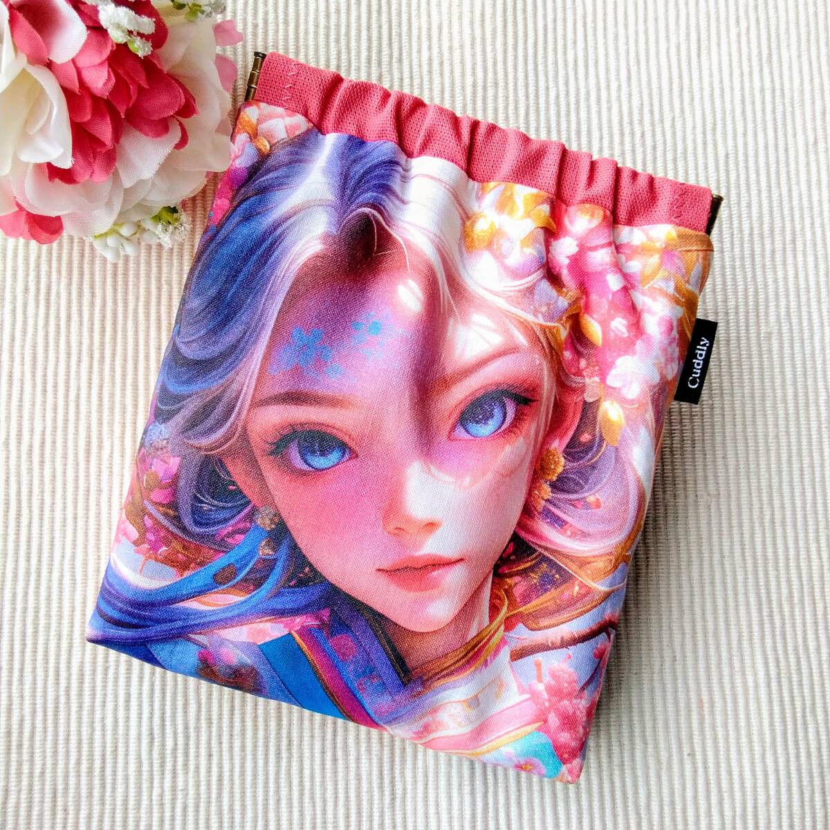 ハンドメイド バネポーチ 百花繚乱 ピンク パネル生地拍卖