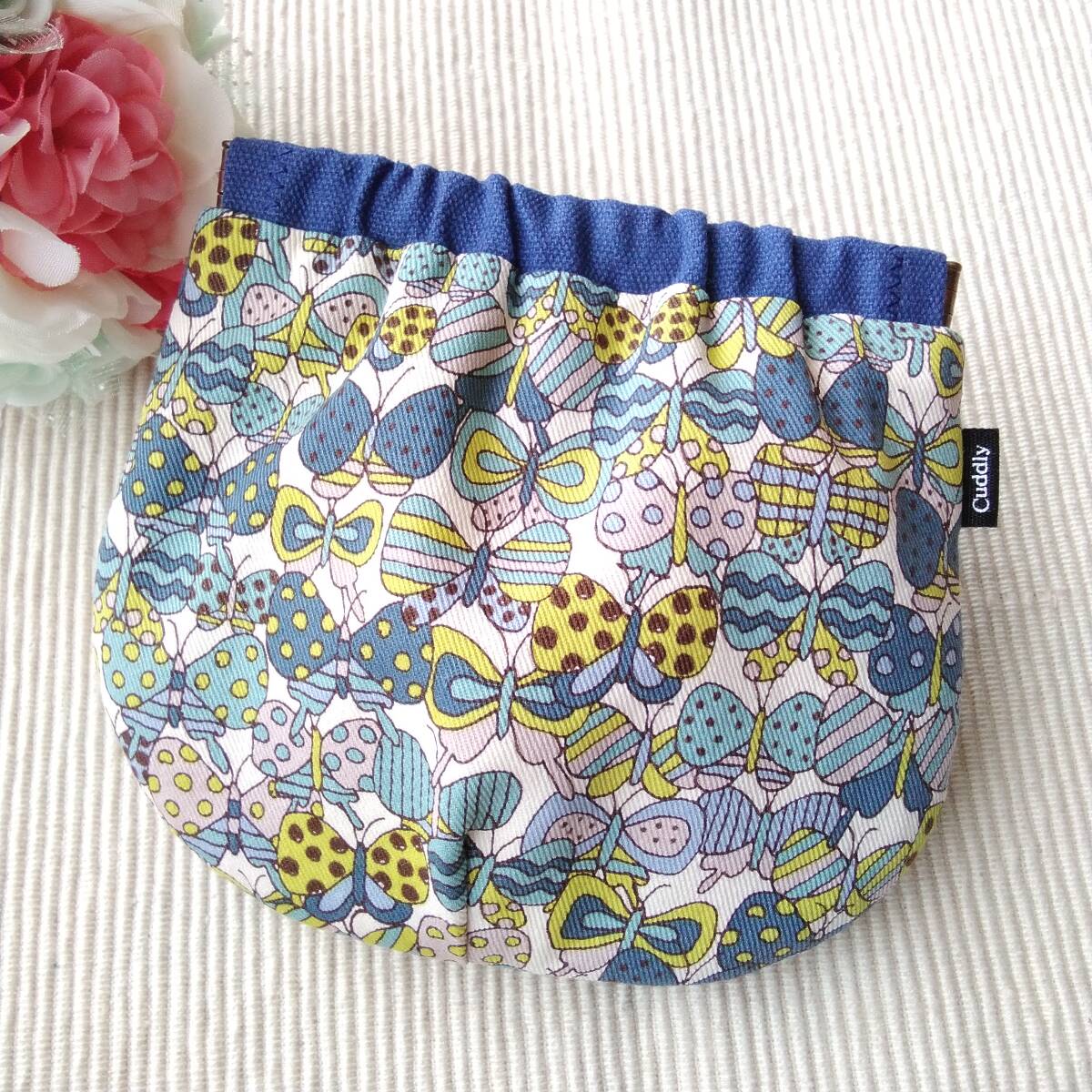 ハンドメイド バネポーチ ちょうちょ ブルー拍卖