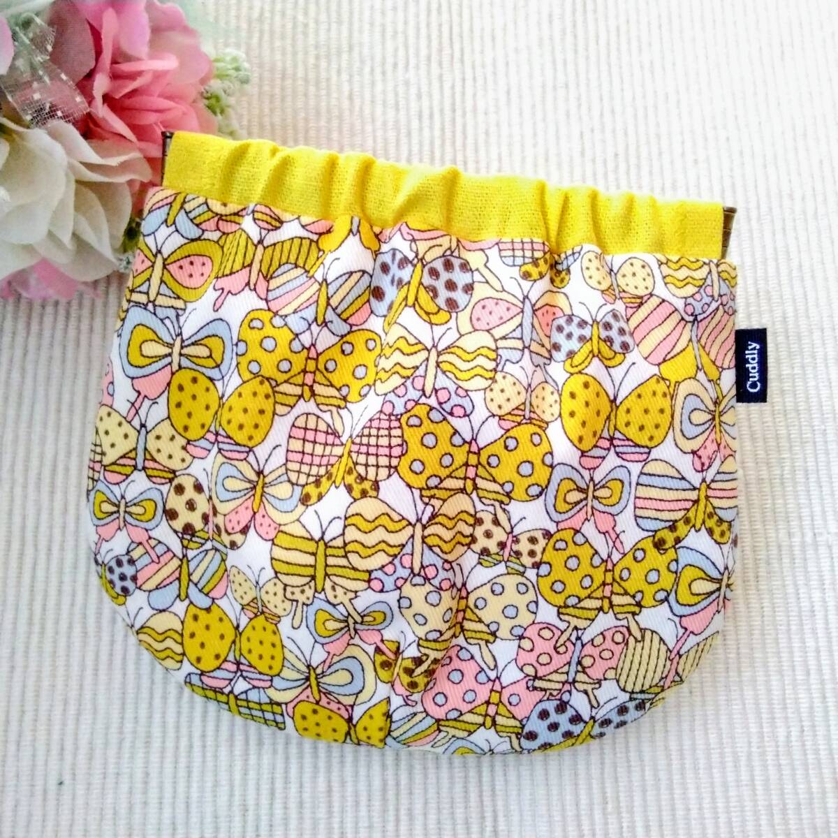 ハンドメイド バネポーチ ちょうちょ イエロー拍卖