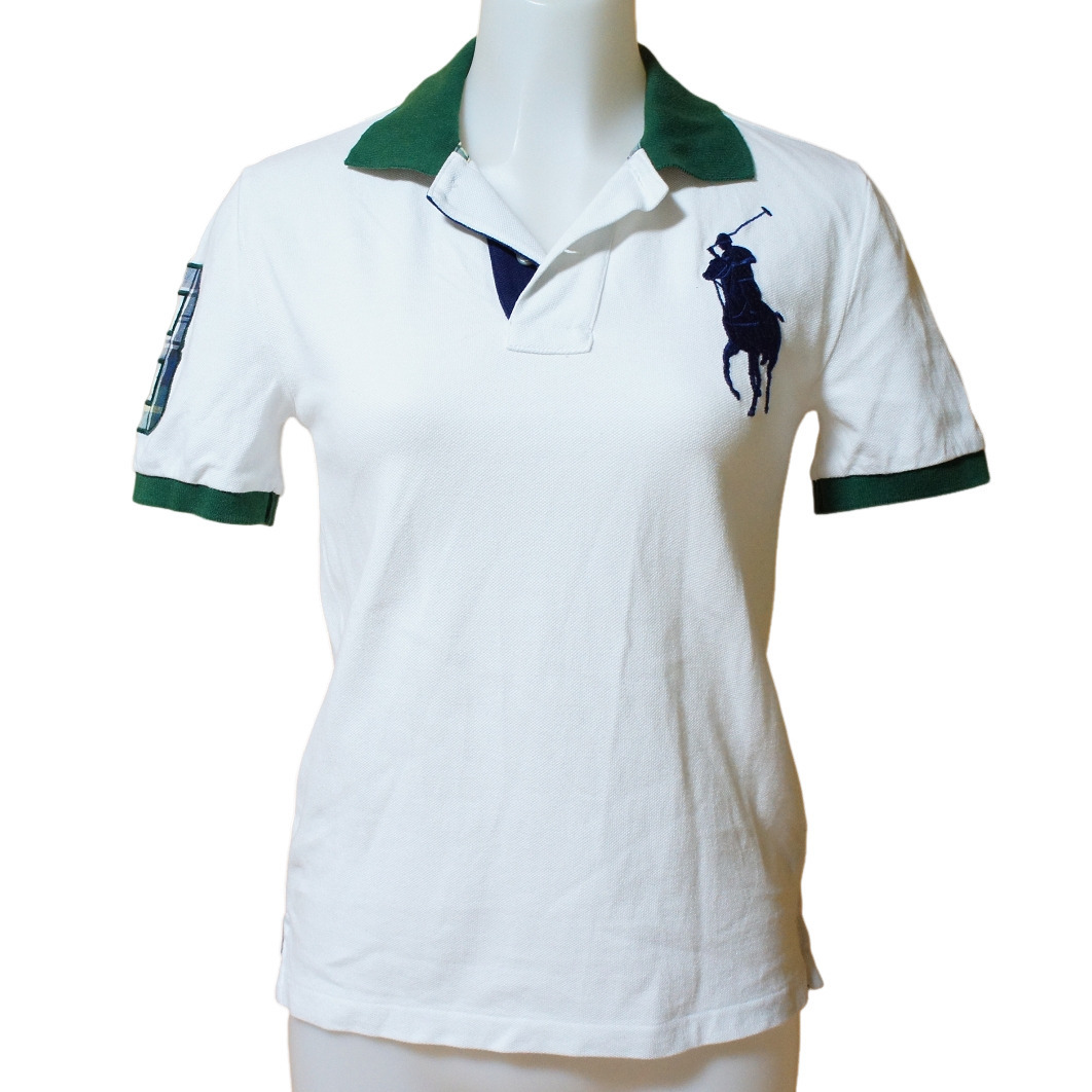 †POLObyRALPHLAUREN ポロバイラルフローレン ビッグポニー 半袖ポロシャツ/S(8)† ホワイト×グリーン ゴルフ拍卖