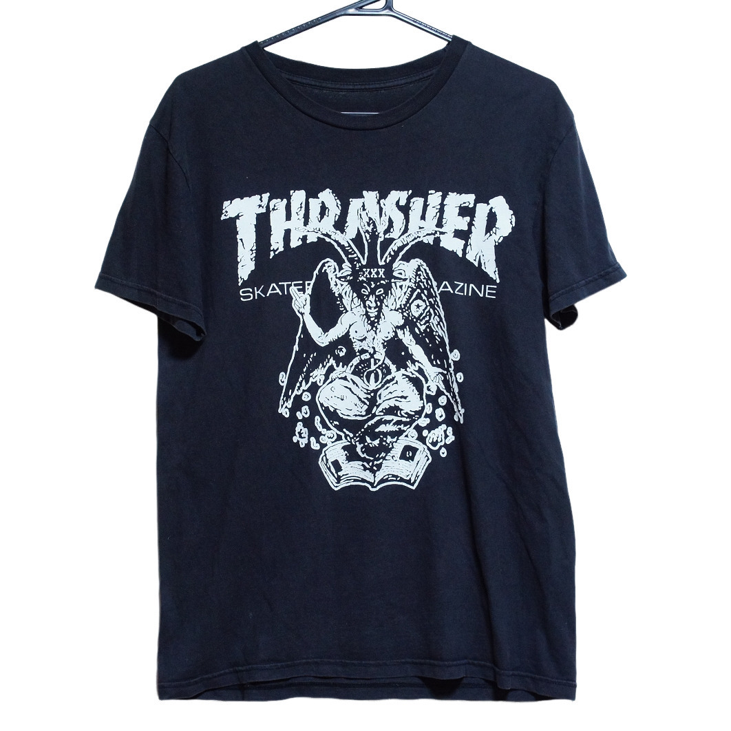 †THRASHER スラッシャー 半魔 悪魔 デビル サタン 黒Tシャツ/M†古着アメカジ拍卖