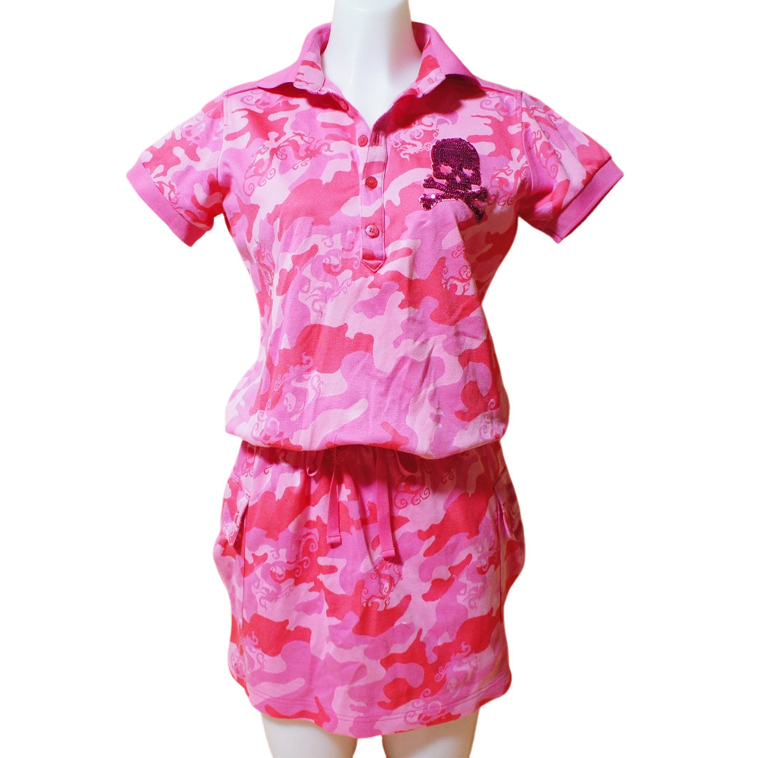 †DanceWithDragon ダンスウィズドラゴン ゴルフ ピンク迷彩ワンピース美品/2†スカルスパンコール拍卖