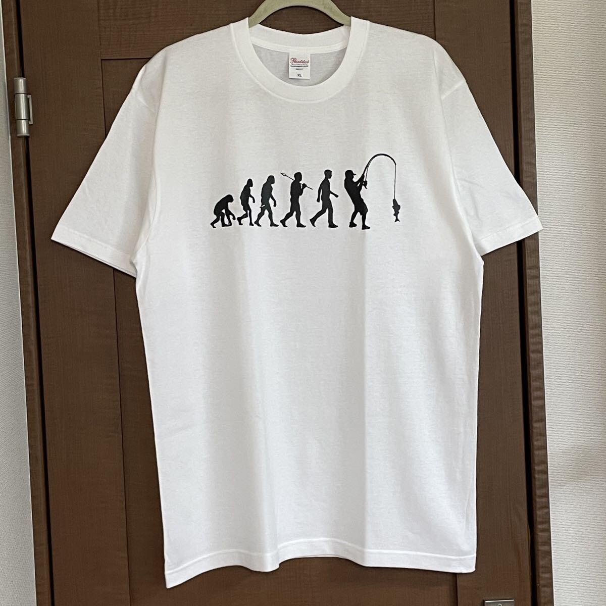 Tシャツ 釣り XLサイズ メンズ レディース 半袖 ティシャツ フィッシング おもしろ 進化論 白Tシャツ ホワイト拍卖