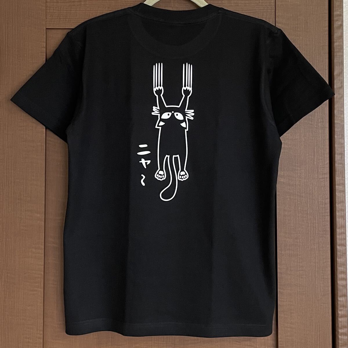 Tシャツ 猫 メンズ レディース ジュニア Lサイズ ねこ ネコ 半袖 ティシャツ バックプリント ブラック 半袖プリントTシャツ拍卖