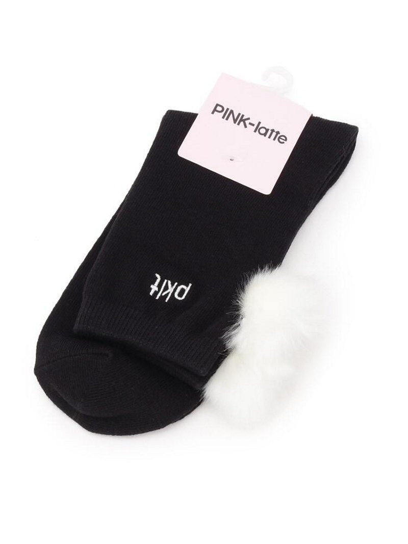 新品 PINK-latte ポンポン付ショートソックス 22~24cm ブラック(019) 定価770円拍卖