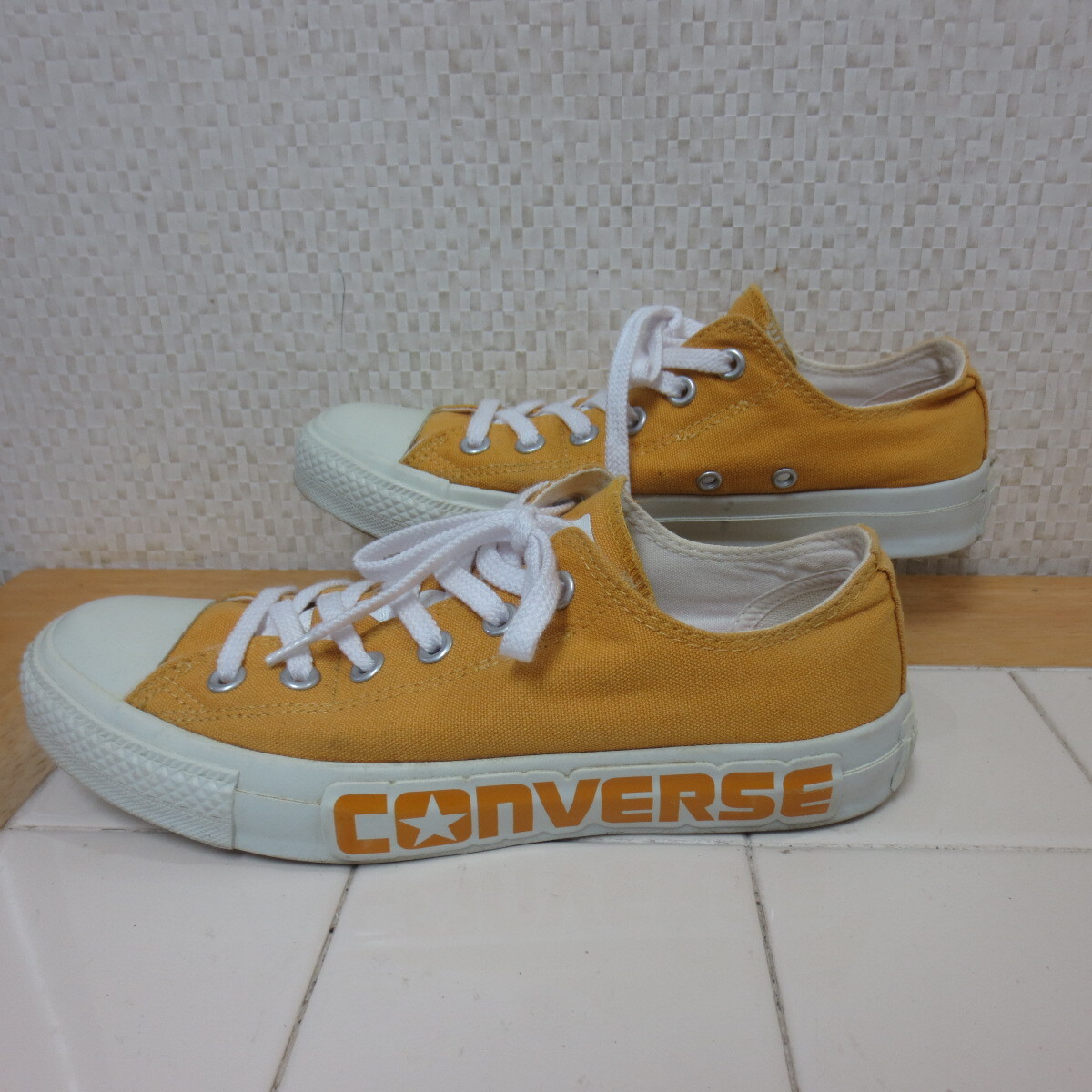 着用少 紐取り付け コンバース オールスター ビッグロゴ イエロー 25cm スニーカー CONVERSE ALL STAR BIGLOGO 送料600円 k9/20拍卖
