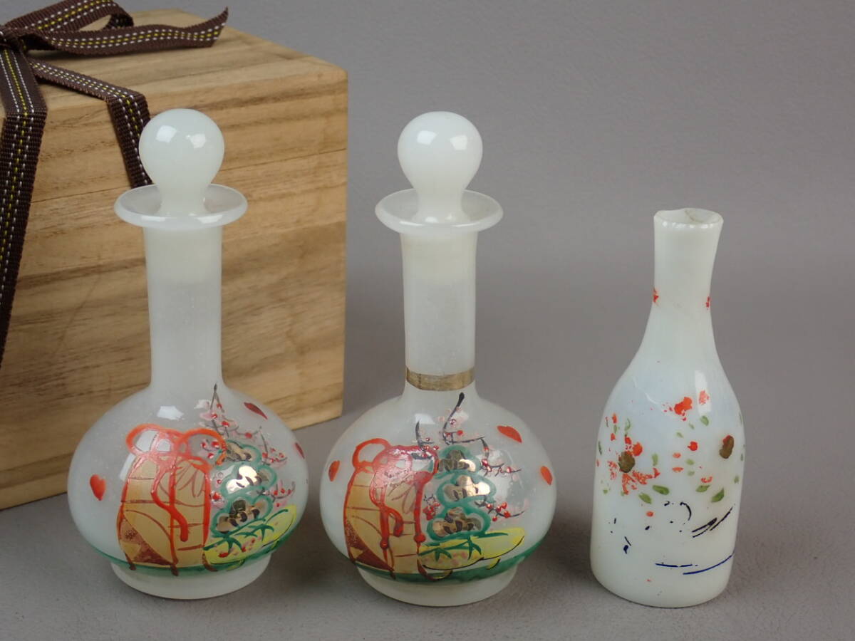 【骨董・茶道具】★古い ガラス★★雛徳利 3点 go025vb 酒器 ガラス瓶 花瓶 花道 華道 レトロ拍卖