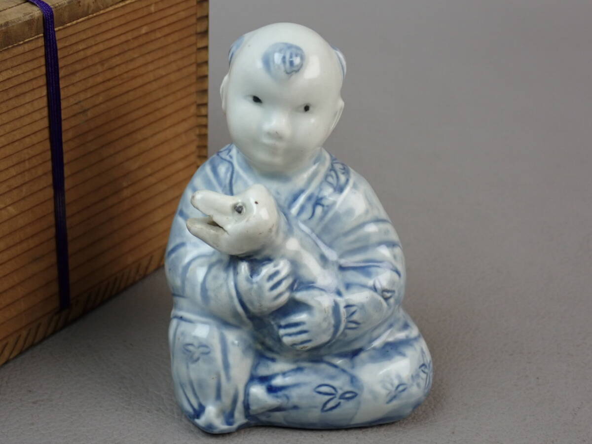 【骨董・茶道具】★李朝?三河内焼?平戸焼?★★染付唐子水滴 go087tb21 文房具 書道具拍卖