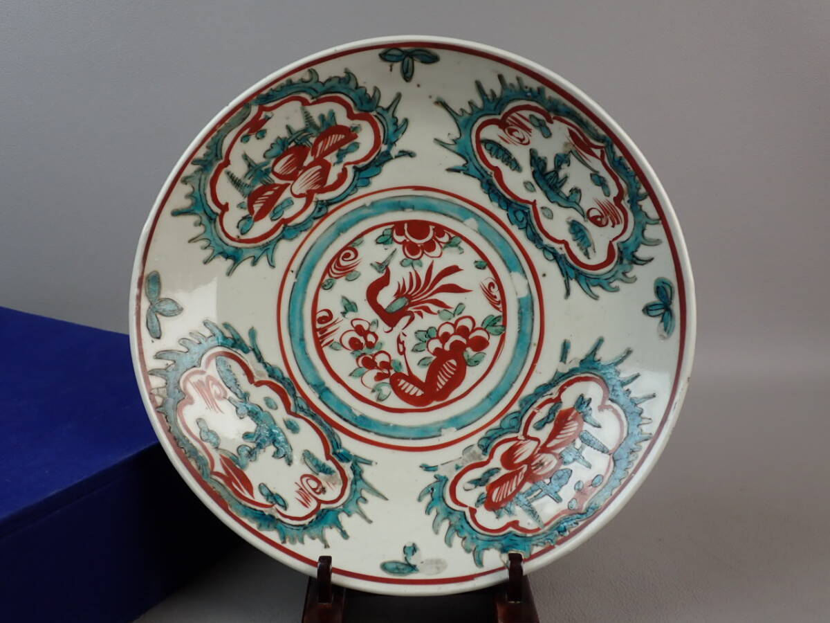 【骨董・郷土玩具】★中国古玩 ショウ州窯★★呉洲赤絵山水鳳凰文大皿 呉須赤絵 go062zb 古赤絵拍卖