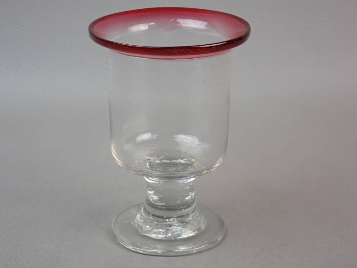 【骨董・レトロ】★古い ガラス★★赤縁氷コップ go026m33 大正ロマン アイスクリームコップ 和食器拍卖