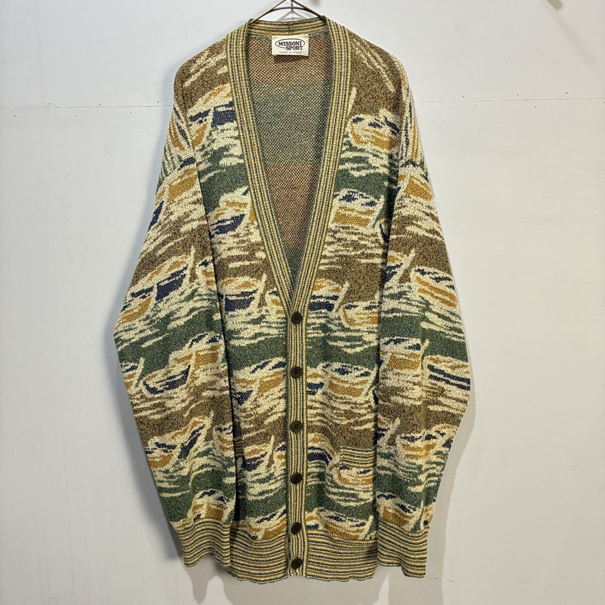 VINTAGE MISSONI SPORT イタリア製 ニットカーディガン 総柄カーディガン マルチカラー Vネック ミッソーニスポーツ【送料一律/同梱可能】E拍卖