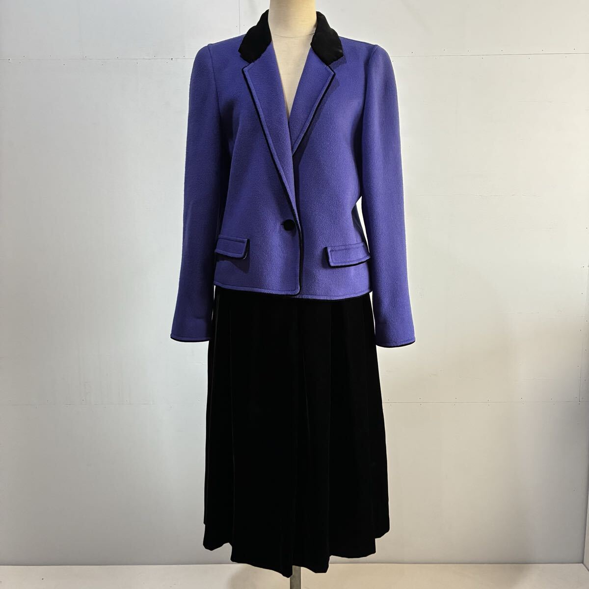 LANCETTI ベロアセットアップ ベルベット ウールジャケット ロングスカート 上下セット レトロ VINTAGE ビンテージ【送料一律/同梱可能】K拍卖