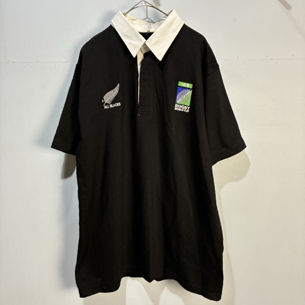 IRB RUGBY WORLD CUP ALL BLACKS オールブラックス ニュージーランド ラガーシャツ 刺繍ロゴ 半袖ポロシャツ【レターパックプラス郵送可】O拍卖