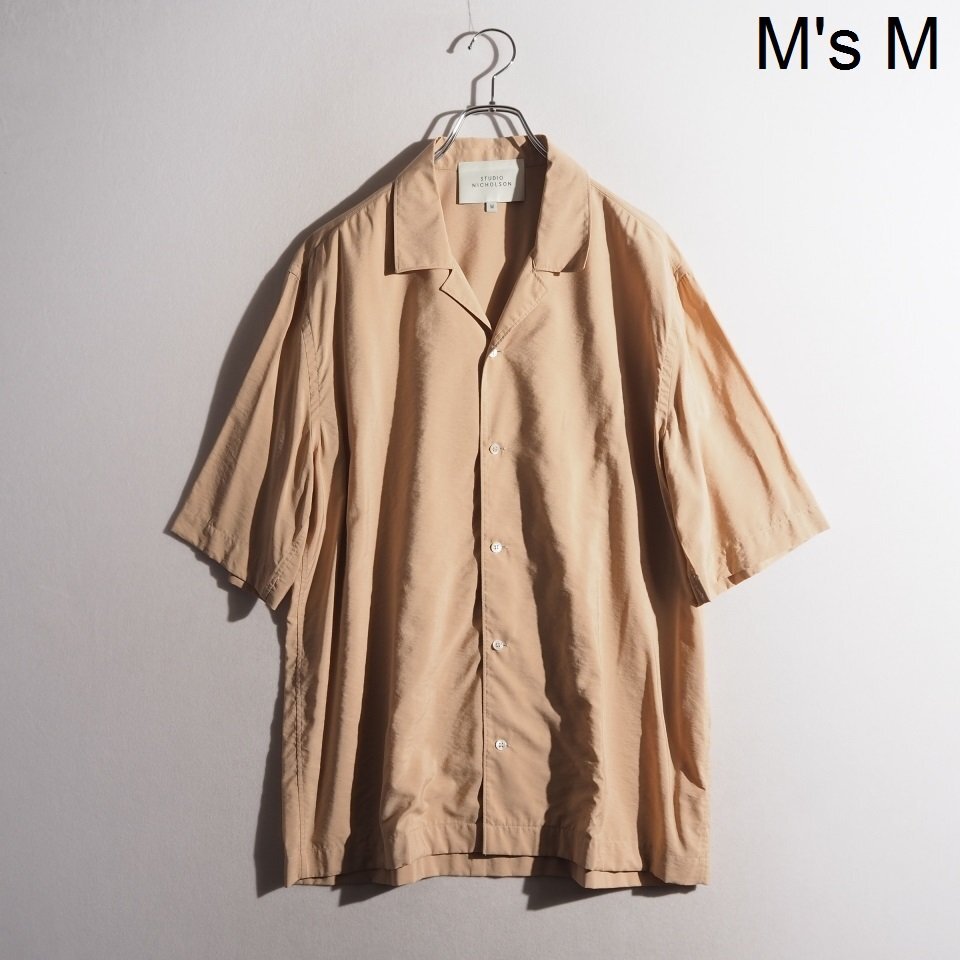 P3693P ▼STUDIO NICHOLSON スタジオニコルソン▼ARCHER レーヨンナイロン オープンカラー 半袖シャツ ベージュ M オーバーサイズ 春夏 rb拍卖