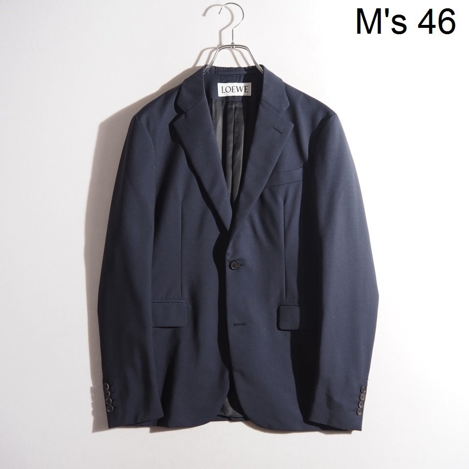 R2053P ▼LOEWE ロエベ▼ ウールモヘア 2B テーラードジャケット ネイビー 46 / H2157080CA ウールジャケット 春~秋 rb mks拍卖