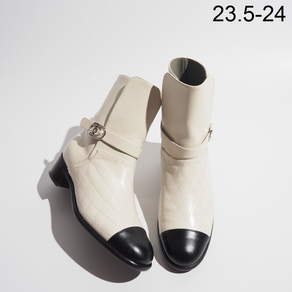 x6942P ▼CHANEL シャネル▼ 16AW キルティング バイカラー ショートブーツ ホワイト ブラック 37.5C/23.5~24cm ジョッパーブーツ rb mks拍卖