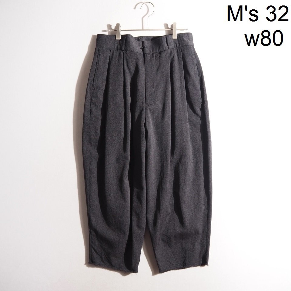 C4157P ▼REVERBERATE リバーバレイト▼ spencer trousers ウール 2タック カットオフ テーパード ワイドパンツ グレー 32 秋~春 rb mks拍卖