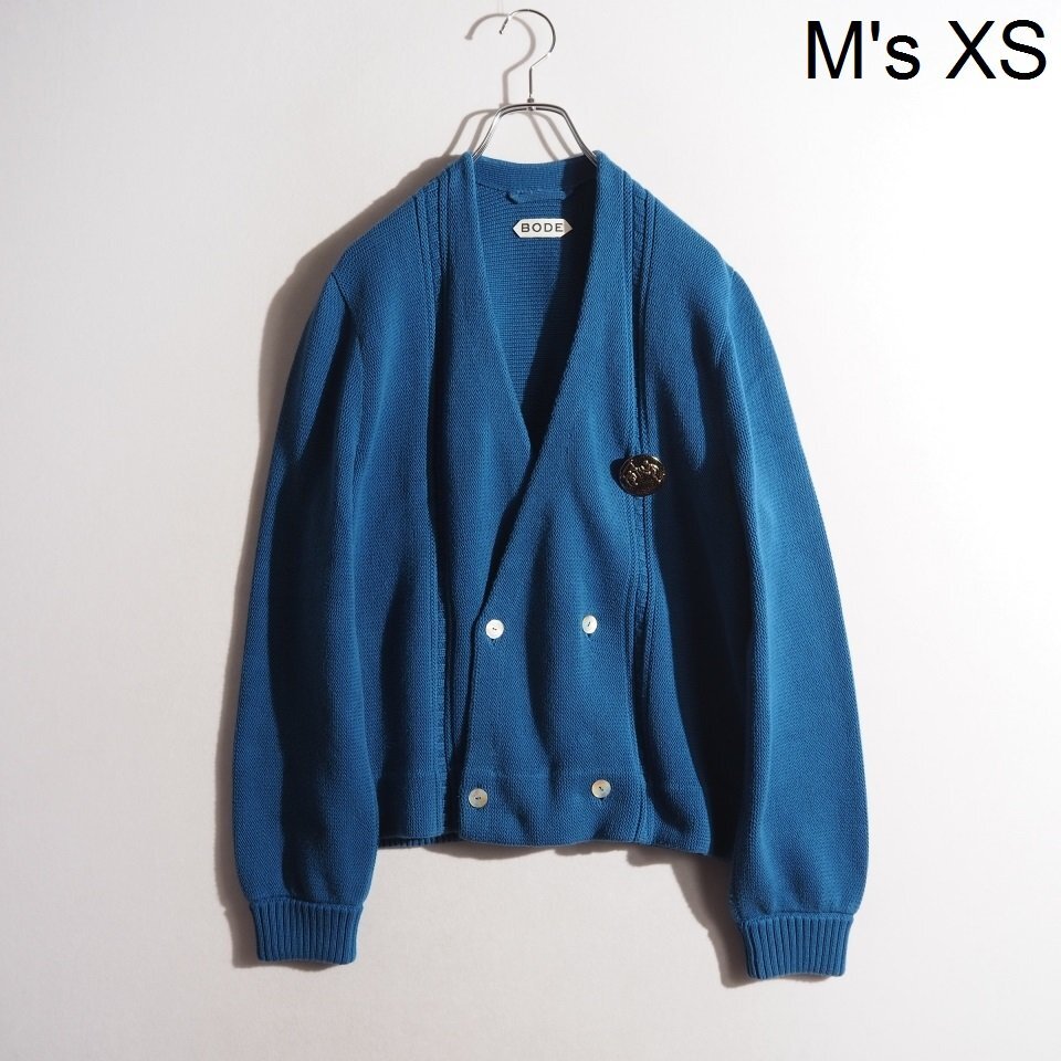 R1790P ▼BODE ボーディ▼ Double-Breasted Cardigan ピンバッチ付き ダブルブレスト コットンニット カーディガン ブルー 春~秋 rb mks拍卖