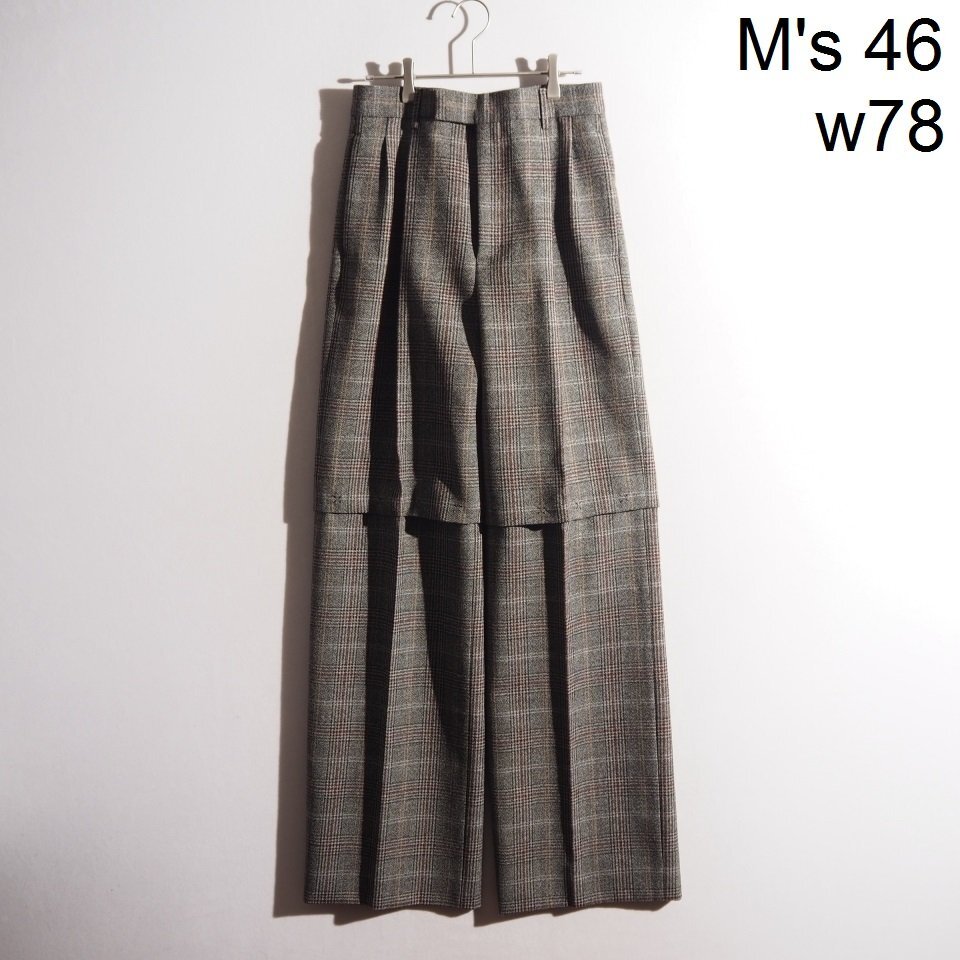 R2473P ▼GUCCI グッチ▼ 2way ウール ワイドパンツ グレー チェック 46 / ウールパンツ ハーフパンツ 749501 秋冬 rb mks拍卖