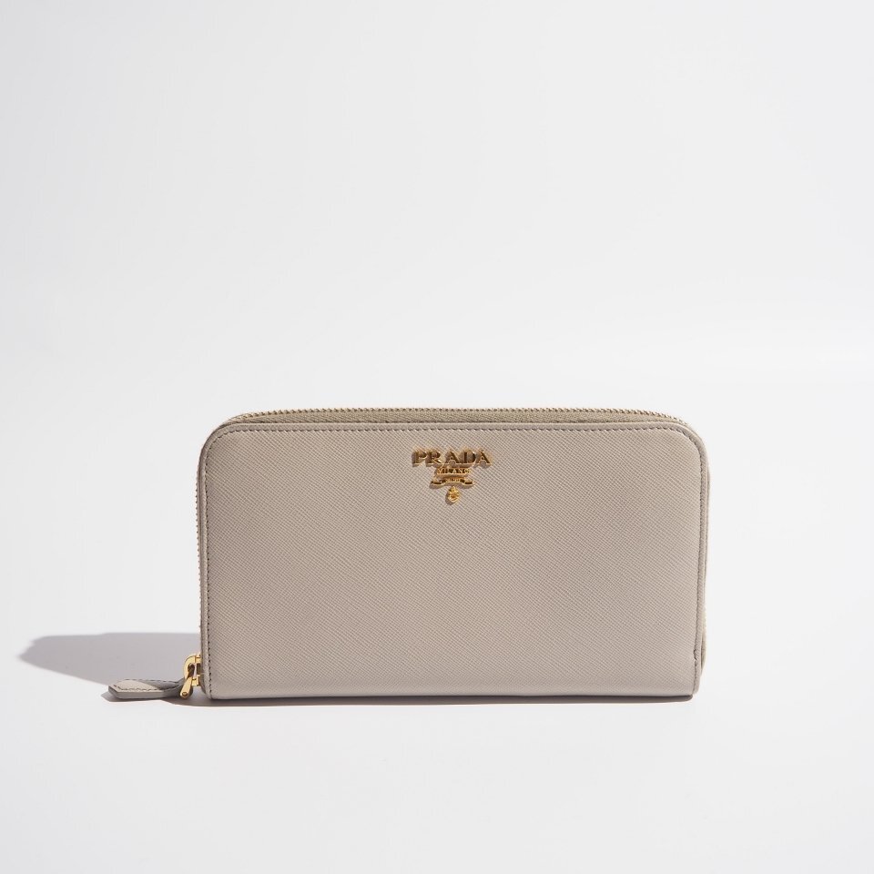 R1731f2 ▼PRADA プラダ▼ 1M0506 サフィアーノレザー ジップアラウンド 長財布 POMICE / ウォレット サイフ グレージュ rb mks拍卖