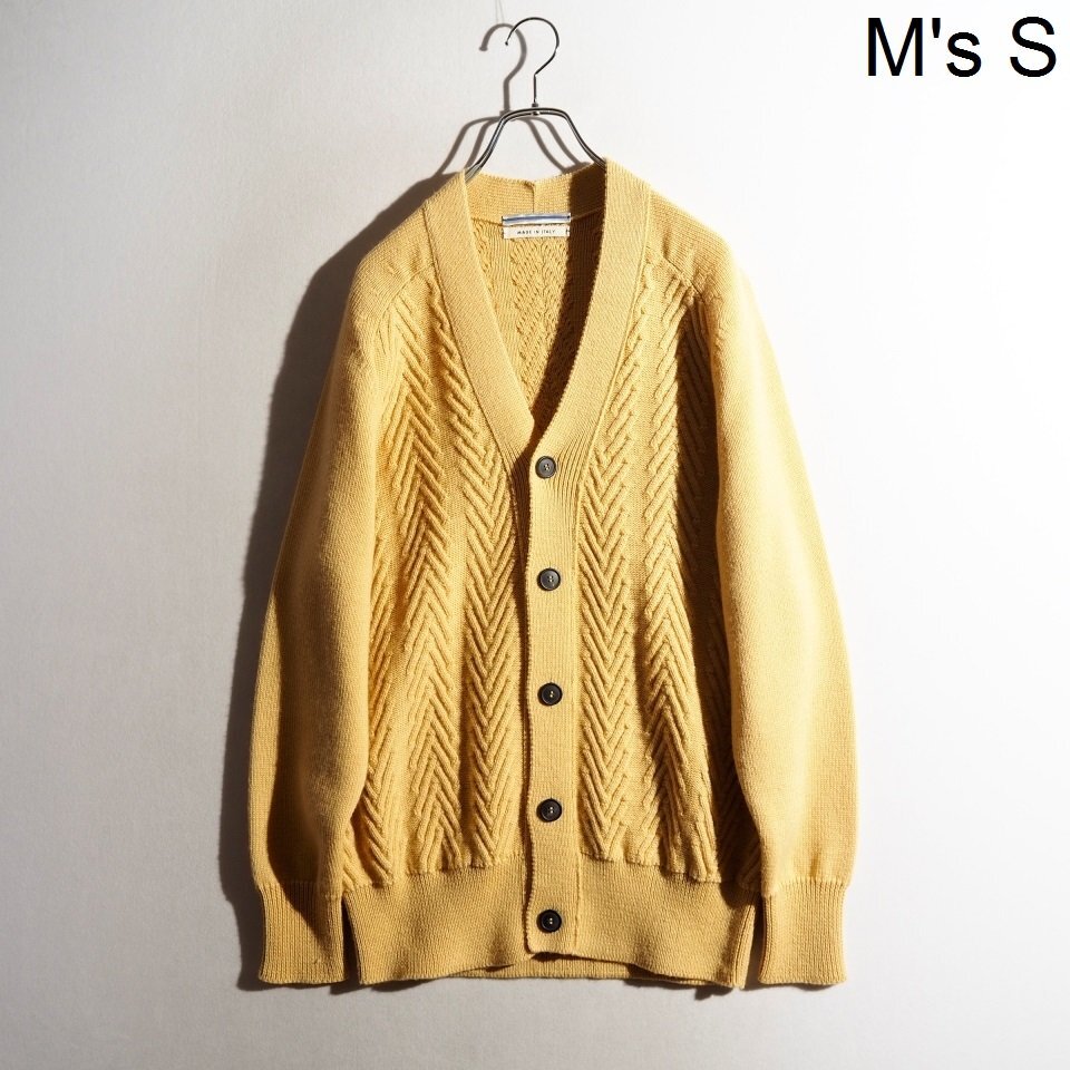 C4196P ▼CristaSeya クリスタセヤ▼ HERRINGBONE KNIT CARDIGAN ヘリンボーン ウールニットカーディガン イエローベージュ S 秋冬 rb mks拍卖