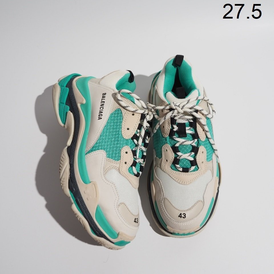 R1307R52 ●BALENCIAGA バレンシアガ● TRIPLE S スニーカー グリーン ホワイト 27.5cm / トリプルS トリプルエス スニーカー rb拍卖