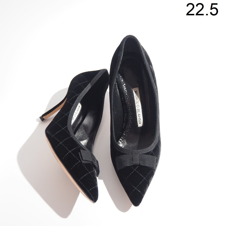 R1310R51 ▼MANOLO BLAHNIK マノロブラニク▼ LOGIA 90 キルティング ベルベット ハイヒール パンプス ブラック 35/22.5cm ベロア 黒 rb拍卖