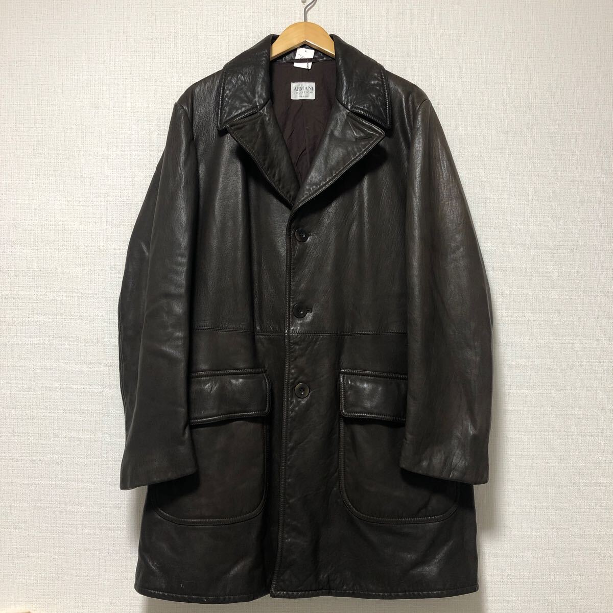 (k) ARMANI COLLEZIONI アルマーニ ラムレザーコート ジャケット ラムスキン イタリア製 メンズ 48 茶 ブラウン 拍卖