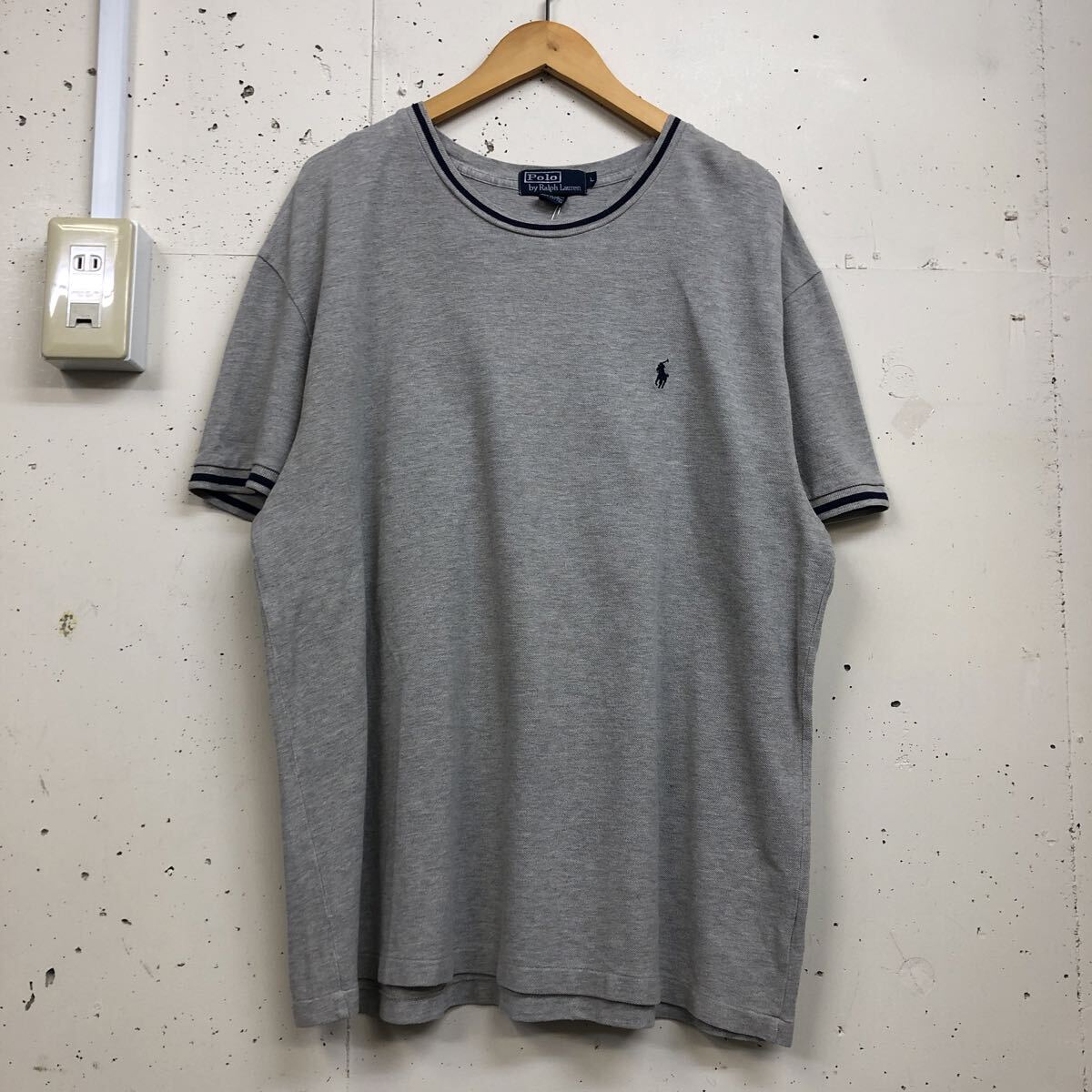 90s 90年代 Polo RalphLauren ポロラルフローレン 鹿の子 Tee 半袖 tシャツ グレー サイズL コットン ライン拍卖