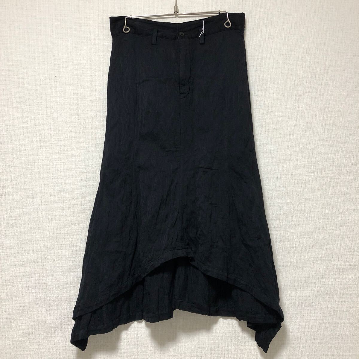 (k) Y's ワイズ ヨウジヤマモト 縮絨 スカート 黒 ブラック レディース サイズ3 コットン レーヨン 日本製拍卖