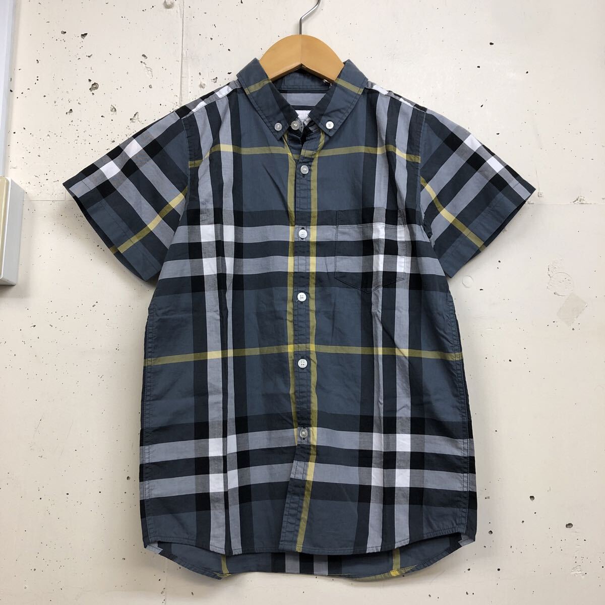 BURBERRY バーバリー CHILDREN チルドレン 10Y 140 ボタンダウン 半袖シャツ チェック柄 子供服 KIDS グレー系 コットン 三陽商会拍卖