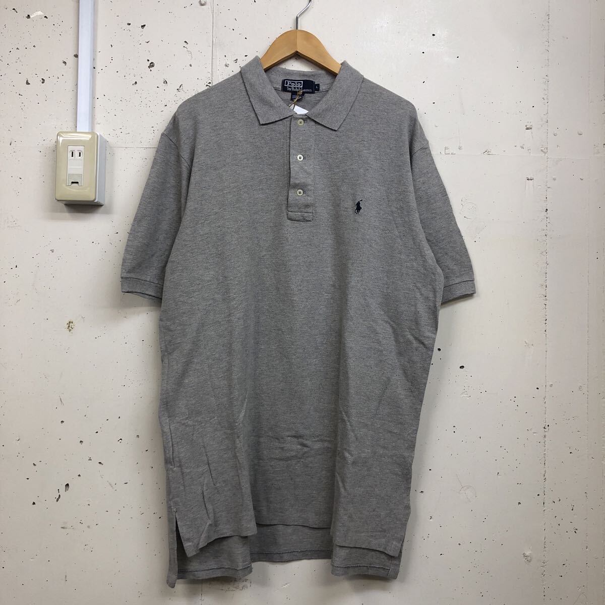 Polo Ralph Lauren ポロラルフローレン 鹿の子 ポロシャツ 半袖 グレー ワンポイントロゴ USA製 メンズ サイズL コットン 拍卖