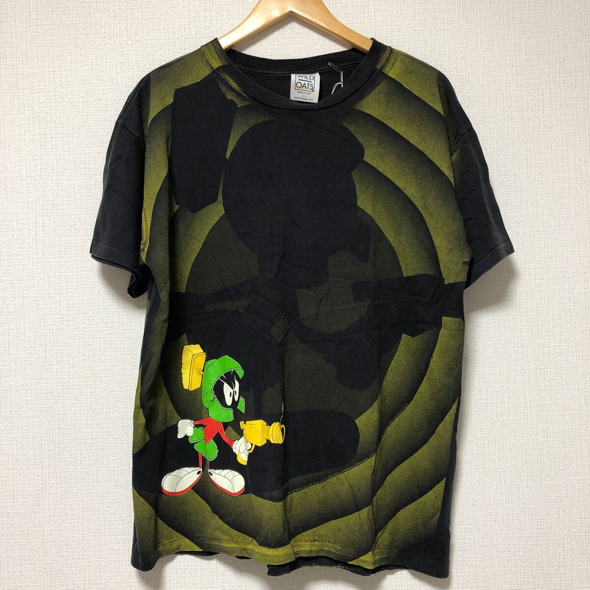 (k) 90s 90年代 WILD OATS Looney Tunes Marvin The Martian USA製 両面プリント コットン Tee 半袖 tシャツ ブラック サイズL メンズ 拍卖