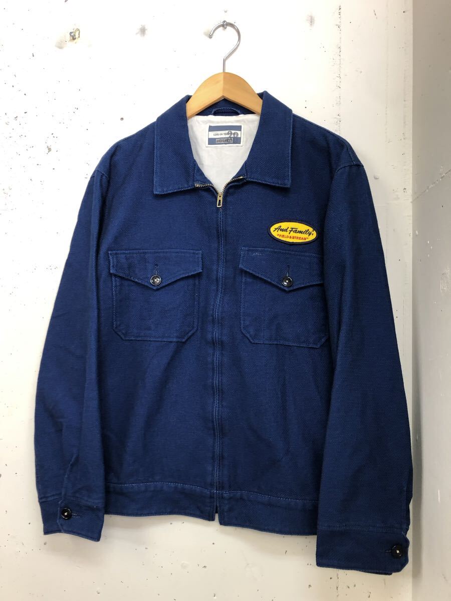 美品 ANDFAMILYS アンドファミリー ワークジャケット 紺 インディゴ 38 M WALDES コの字ジップ トラッカージャケット拍卖