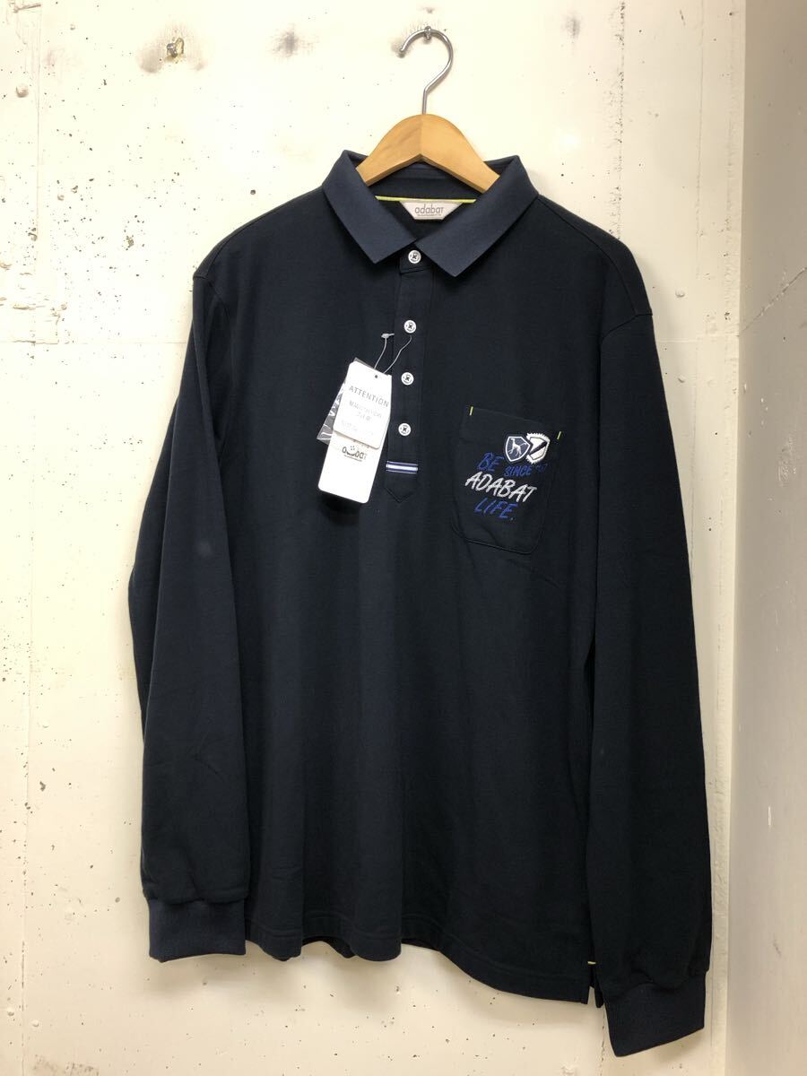 新品 定価1.5万 秋冬 adabat 長袖ポロシャツ ストレッチ 濃紺 52 吸湿発熱 吸放湿 ゴルフウエア拍卖