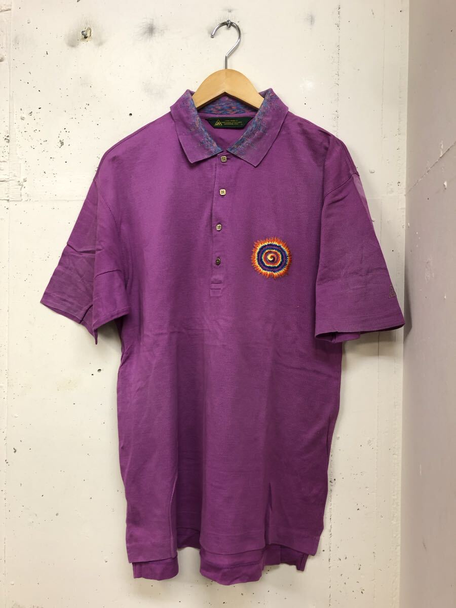 J's ジャンボ尾崎 ブリヂストン ゴルフウエア ロゴ 刺繍★ 半袖 ポロシャツ パープル Sz.L メンズ 日本製 大きいサイズ拍卖