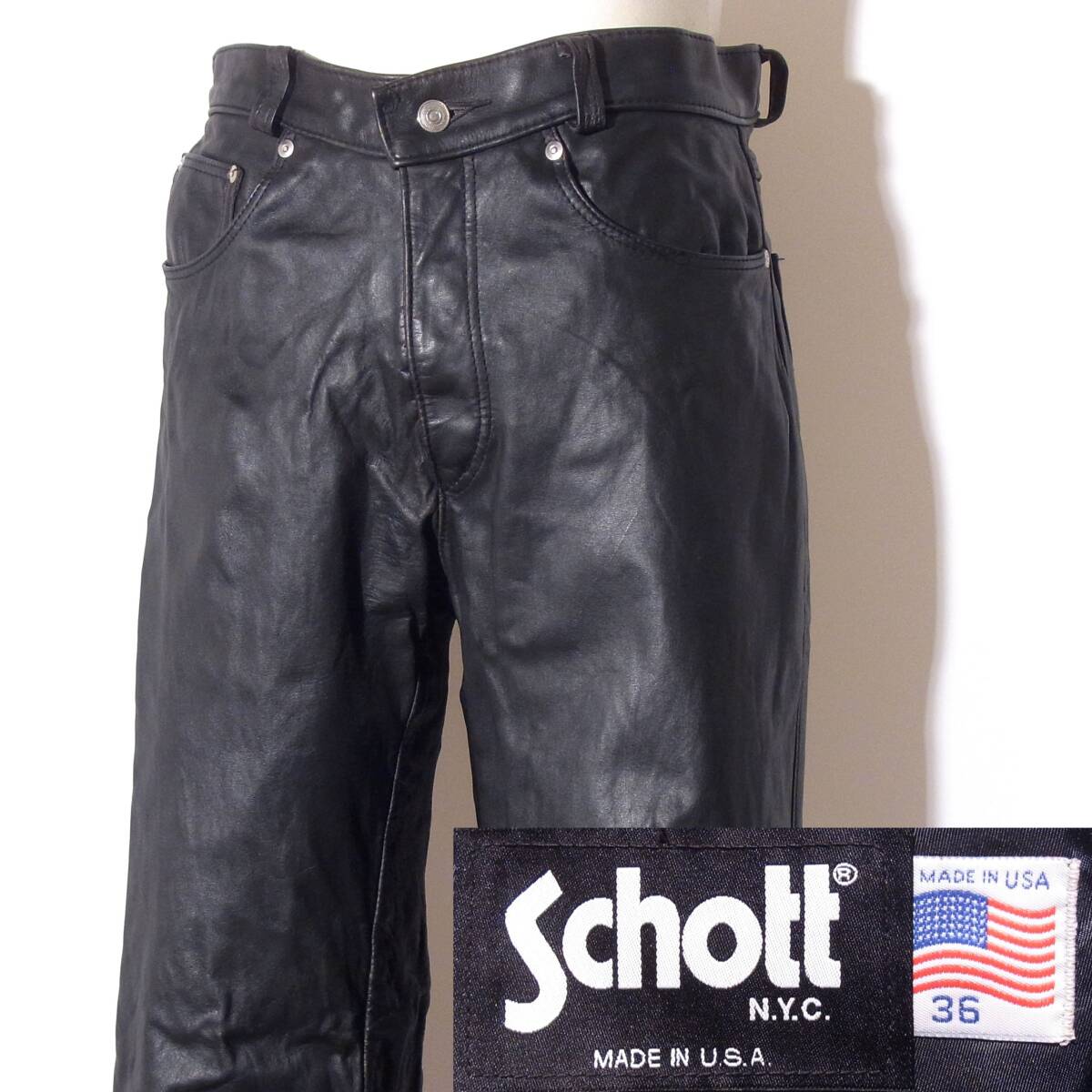Schottショット【レザーパンツ600/36W87cm】人気定番/大きいサイズ/③拍卖
