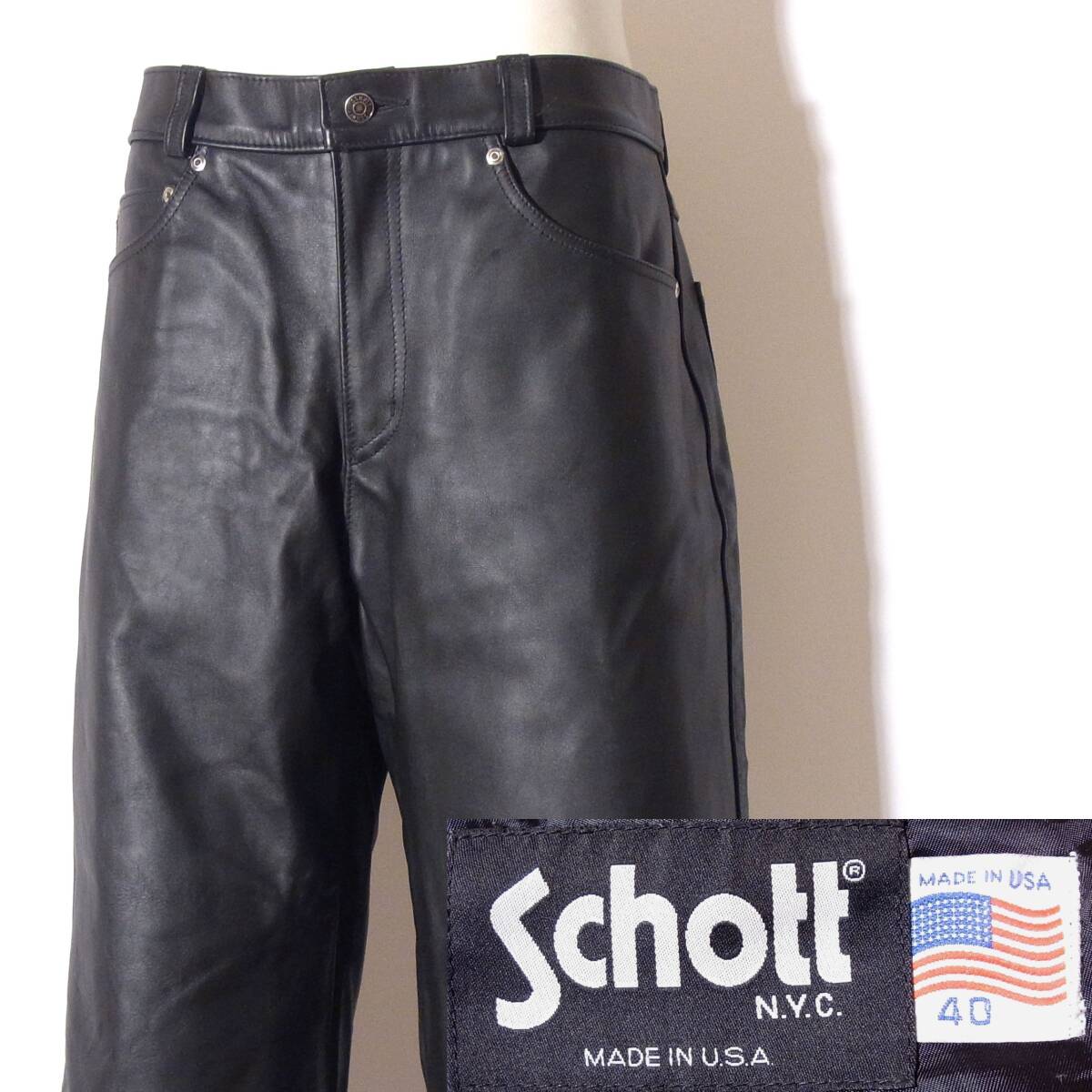 美品高年式Schottショット【レザーパンツ600/40W100cm】入手困難な大きいサイズ/①拍卖