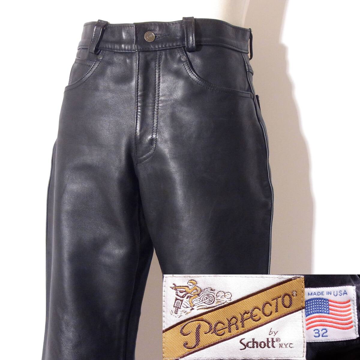 美品Schottショット【レザーパンツ/希少604/32W82cm】ブーツカット/⑪拍卖