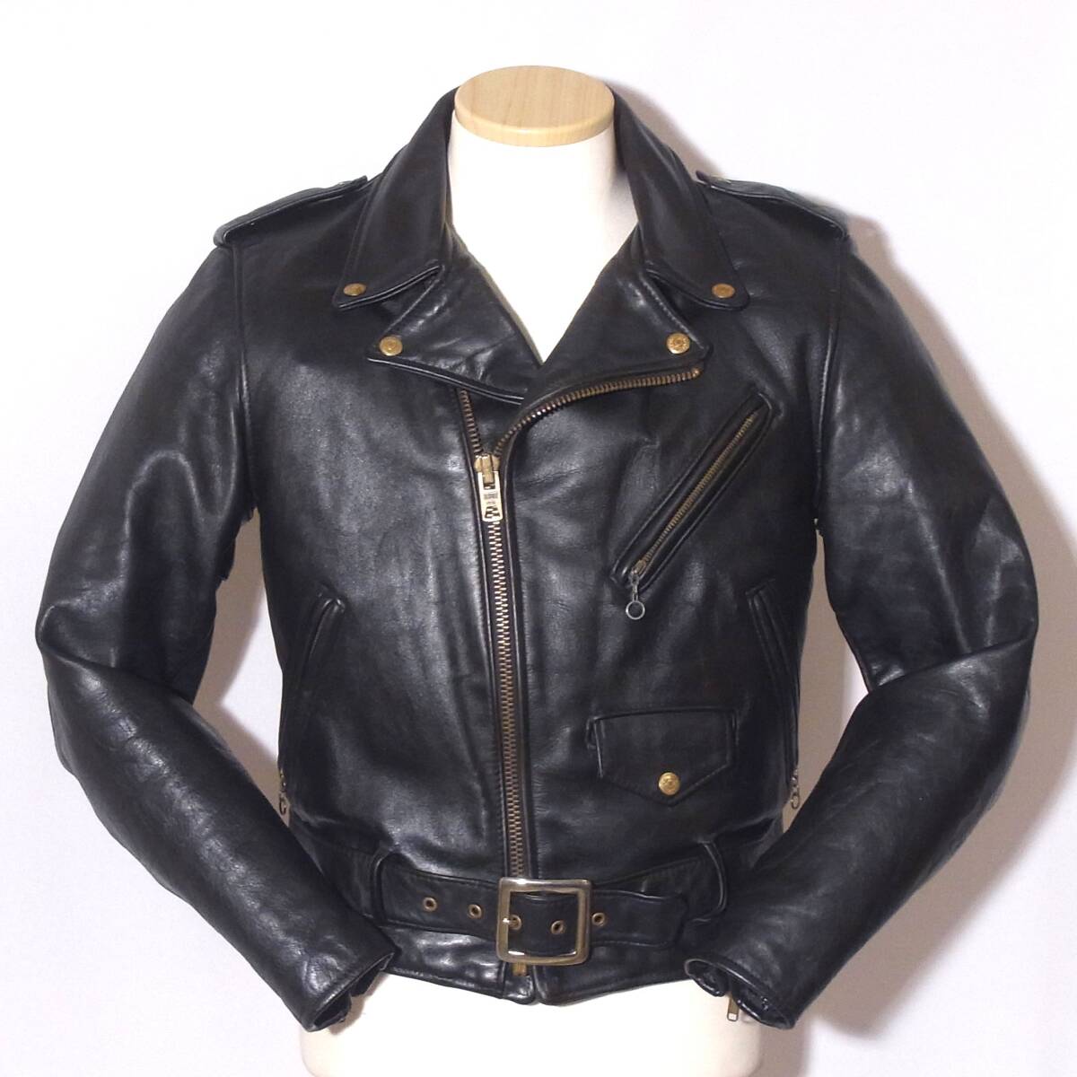 Schott【ショット/ダブルライダース618/38】希少真鍮ゴールド装飾/⑪拍卖