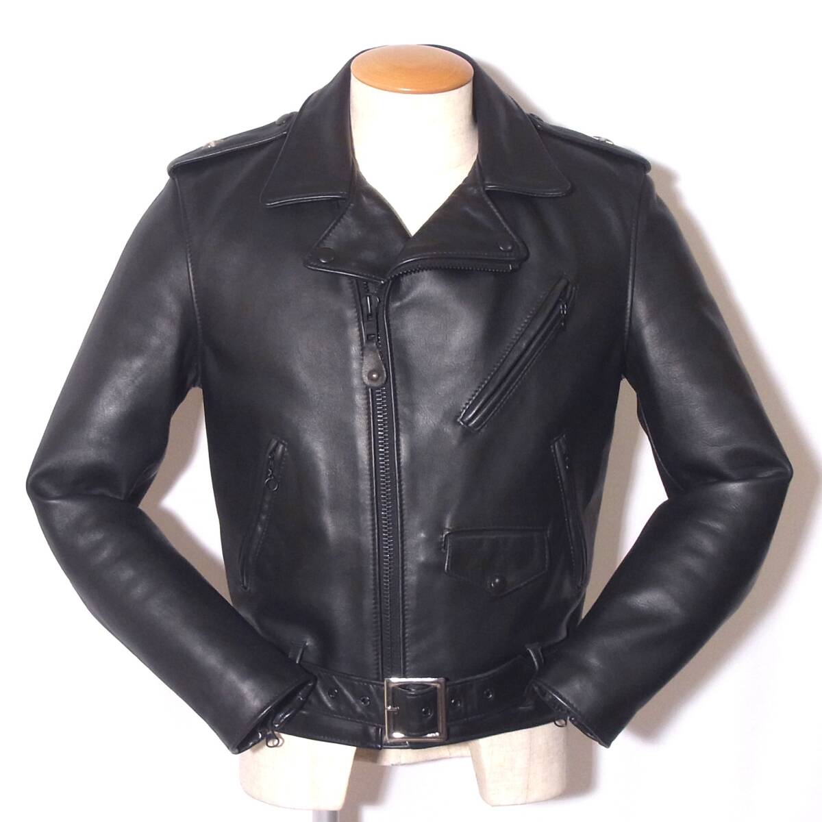 超美品Schott【高年式ショット/ダブルライダース613USワンスター38】オールブラック⑨拍卖