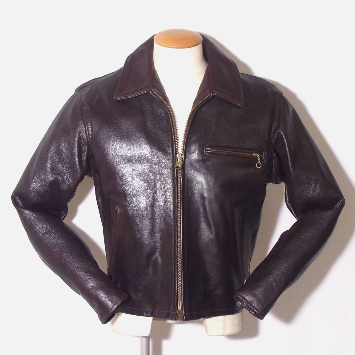 美品Schottショット【襟付シングルライダース643EVS/38チョコ茶/ボアライナー】⑧拍卖