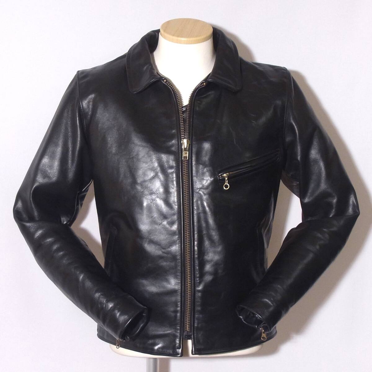 美品VANSON【バンソンENF/38襟付シングルライダース】⑳拍卖