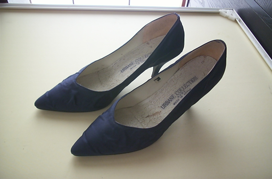 パンプス~ブルー~布~7cmヒール~24cm~ジャンク使用品拍卖