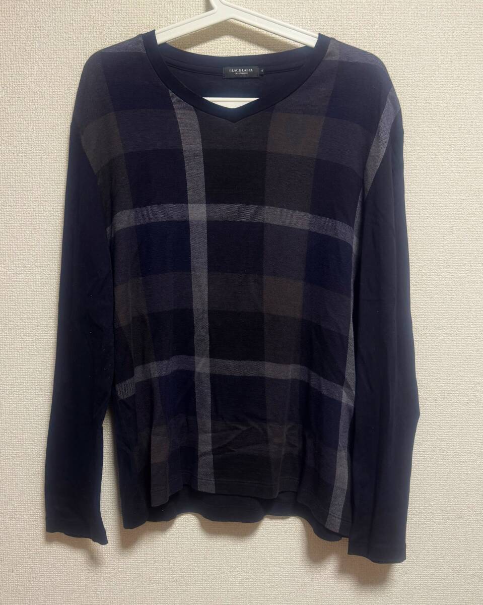 美品 サイズLL ブラックレーベルクレストブリッジ チェック カットソー ロンTシャツ 長袖 ネイビー BLACK LABEL CRESTBRIDGE XL拍卖
