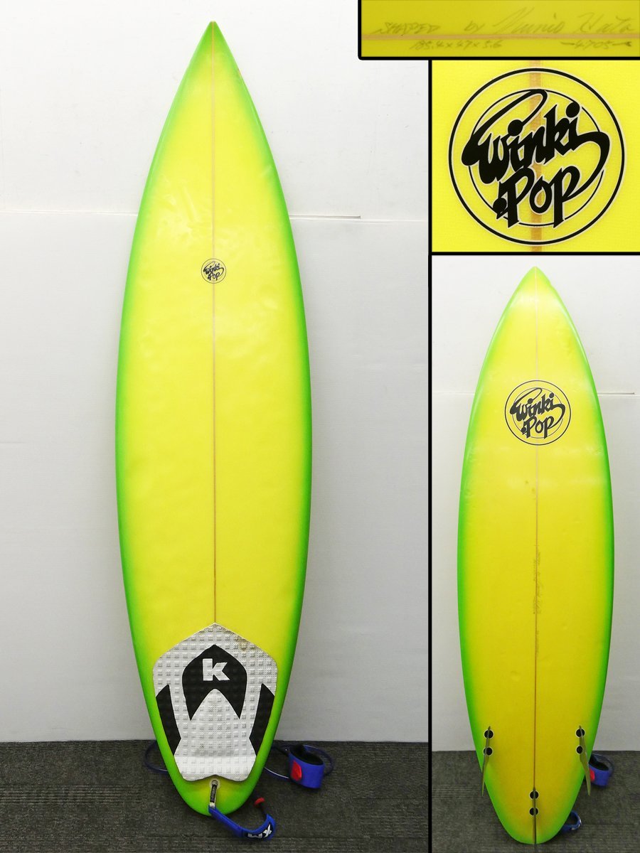 ♯ Hata Kunio Winki Pop サーフボード 6'1 (185.4cm) 湘南レジェンドシェーパー 畑国男 プロシェイプ ショートボード フィン取付済み ♯拍卖