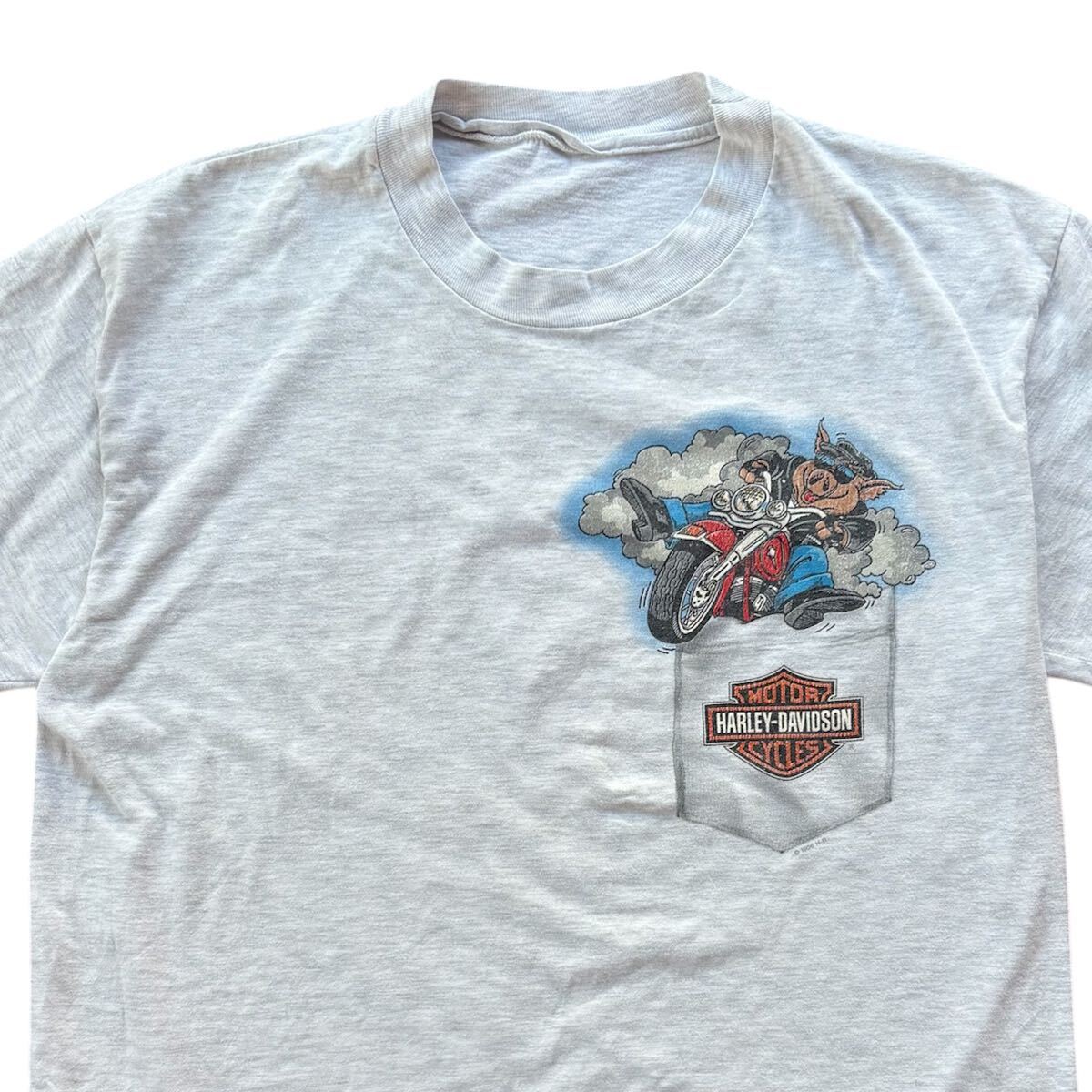 90s ハーレーダビッドソン Tシャツ L 豚 ホグ ビンテージ ハーレーT Harley Davidson ハーレー hog シングルステッチ バイカー 古着 グレー拍卖