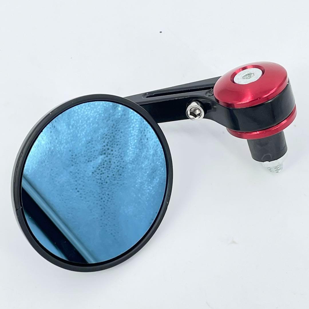 レッド×ブラック☆3インチ バーエンドミラー ブルーレンズ ラウンドミラー 左右兼用 sr400 カフェ ボバー ykshopb拍卖