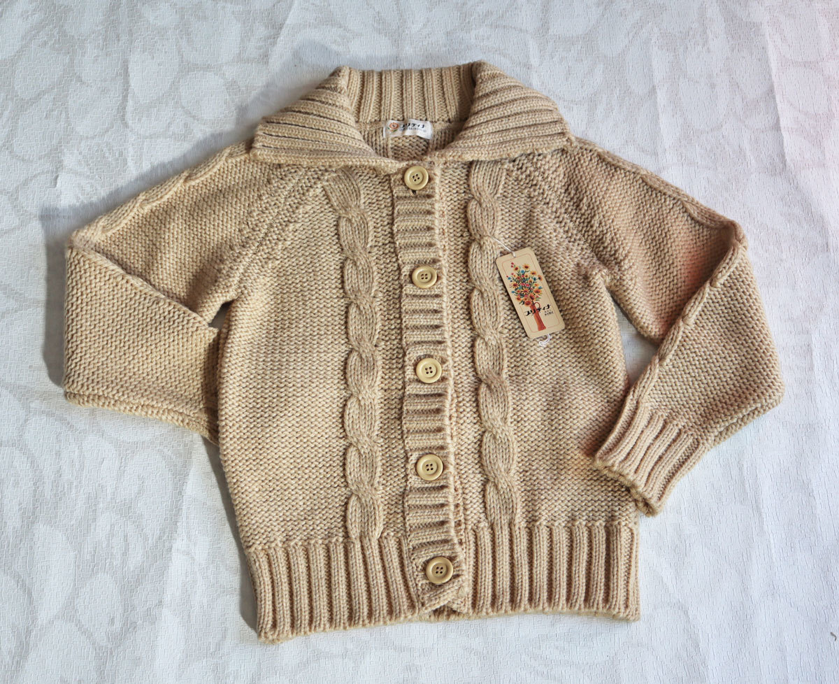 1194 昭和レトロ 子供服 女の子 長袖ニットカーディガン ベージュ 140㎝ ナイガイ 新古品 未使用 長期保管品 値札付き 拍卖